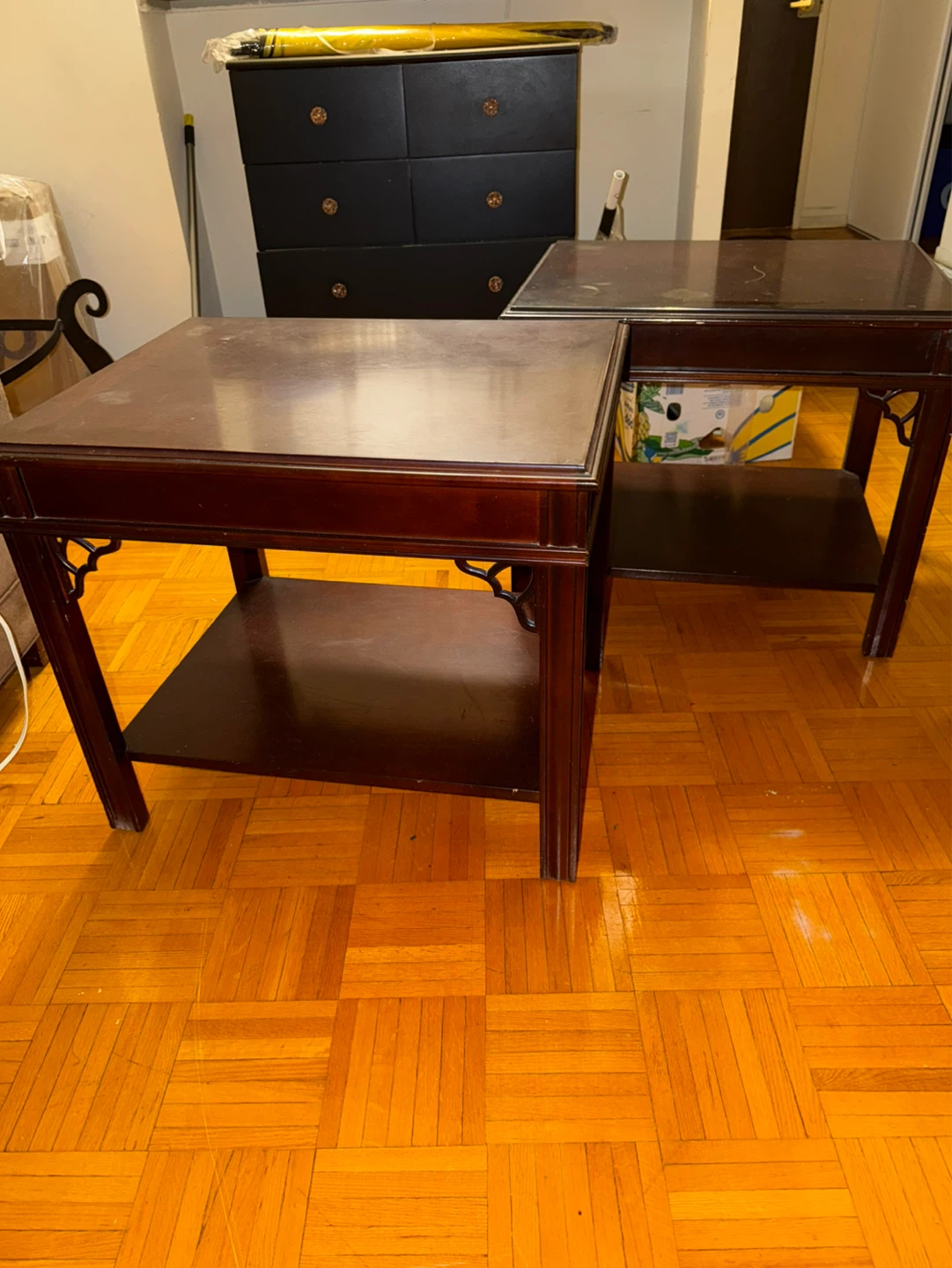 Dark Wood Side Tables with Shelf (Set of 2) - photo 2