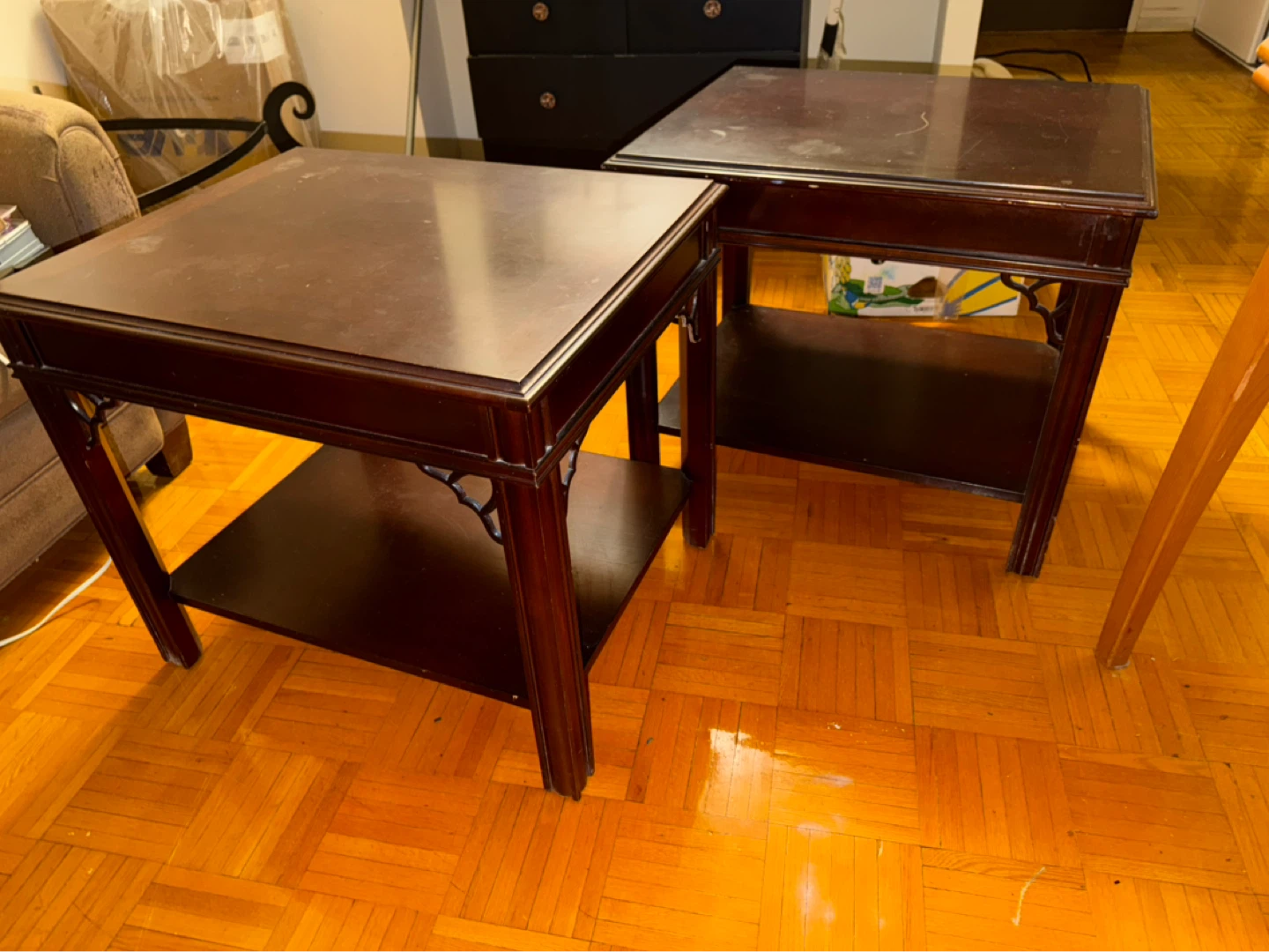 Dark Wood Side Tables with Shelf (Set of 2) - photo 3