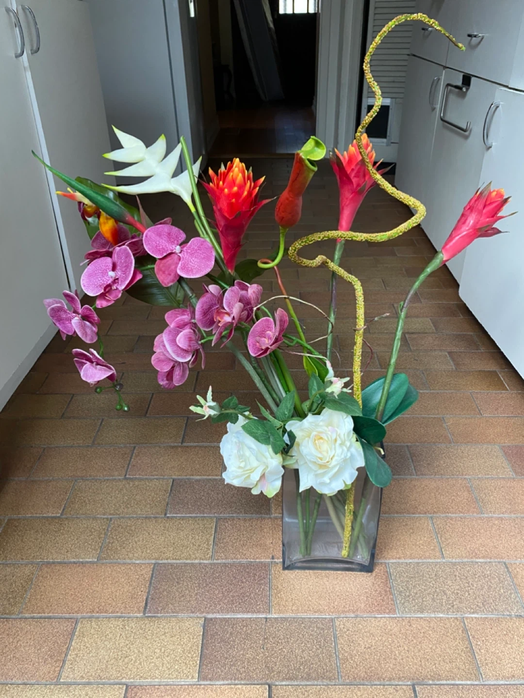 Artificial Flower Arrangement in Glass Vase