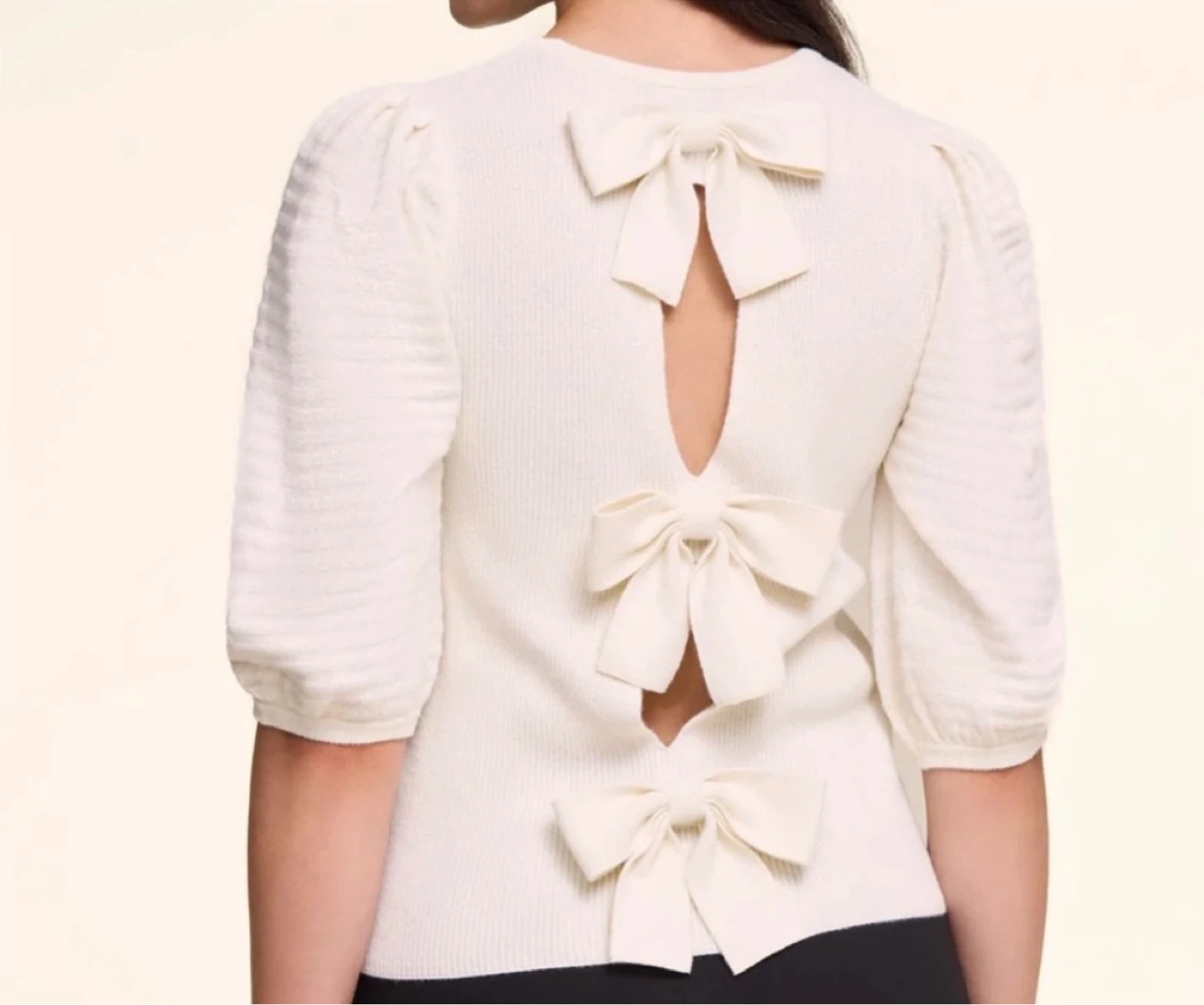Puff Sleeve Sweater With Bows