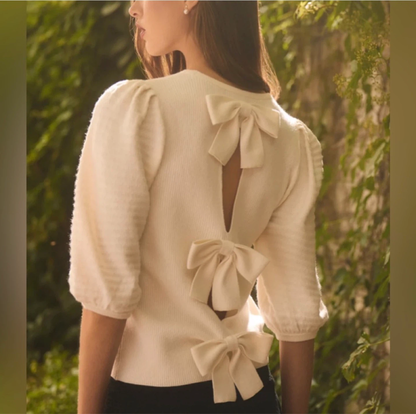 Puff Sleeve Sweater With Bows - photo 4