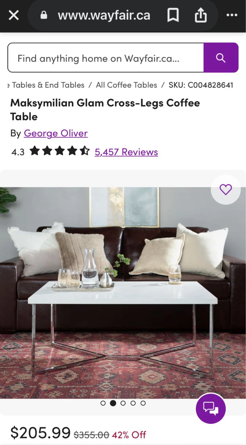 Faux Marble Top Coffee Table with Chrome Base - photo 5