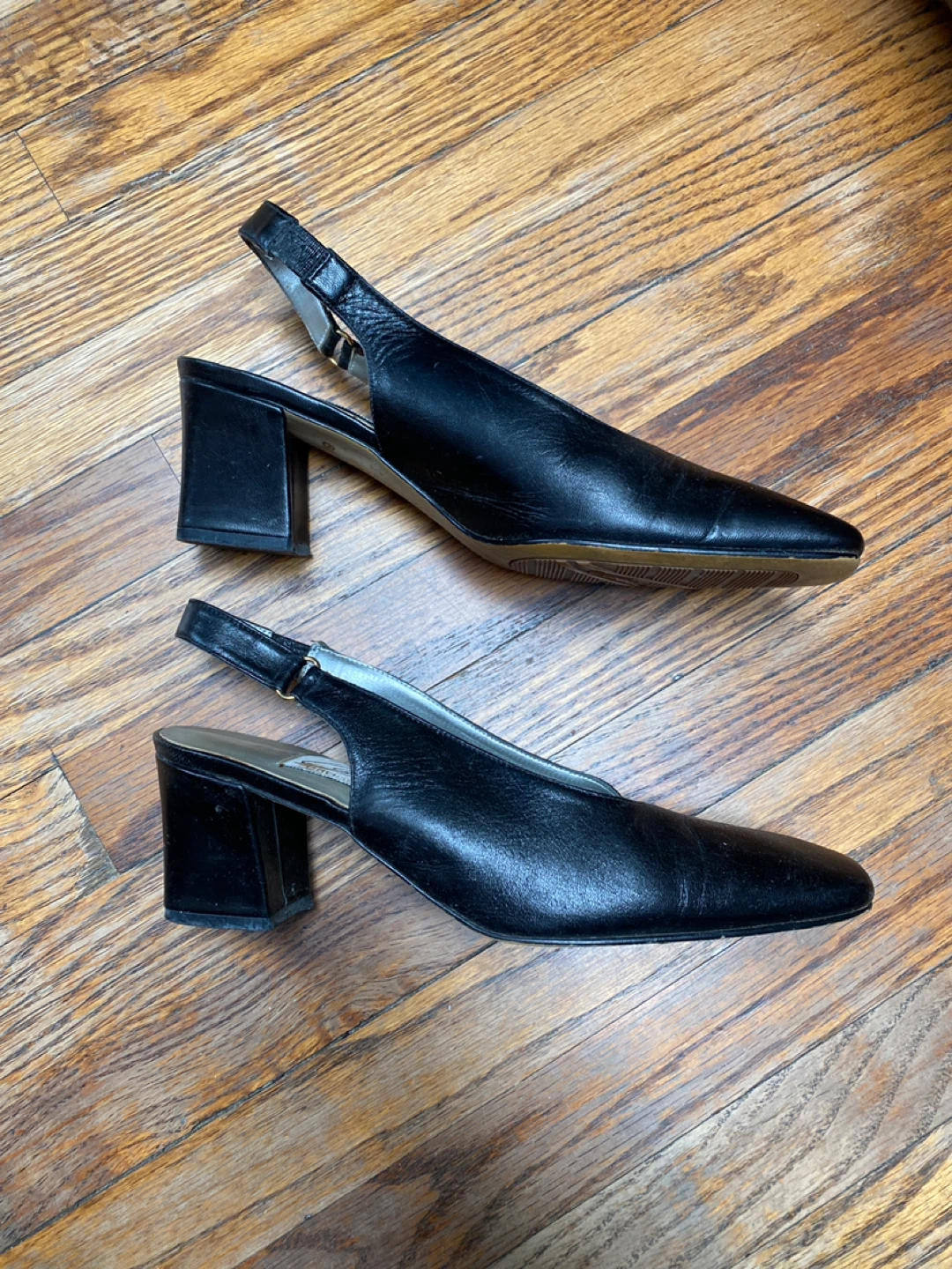 Black Leather Slingback Heels