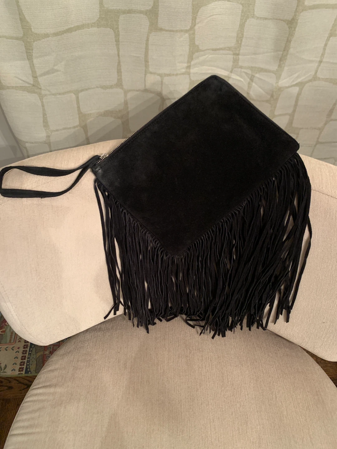 Zara Basic Black Suede Fringed Clutch