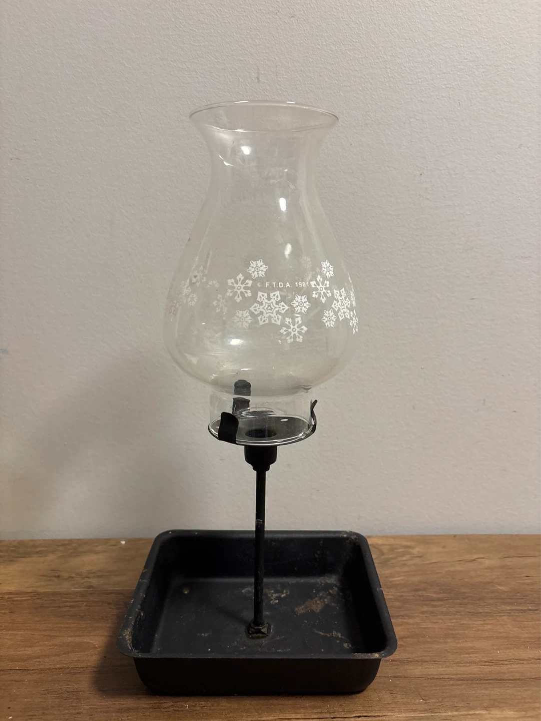 Vintage Glass Hurricane Candle Holder with Snowflake Design