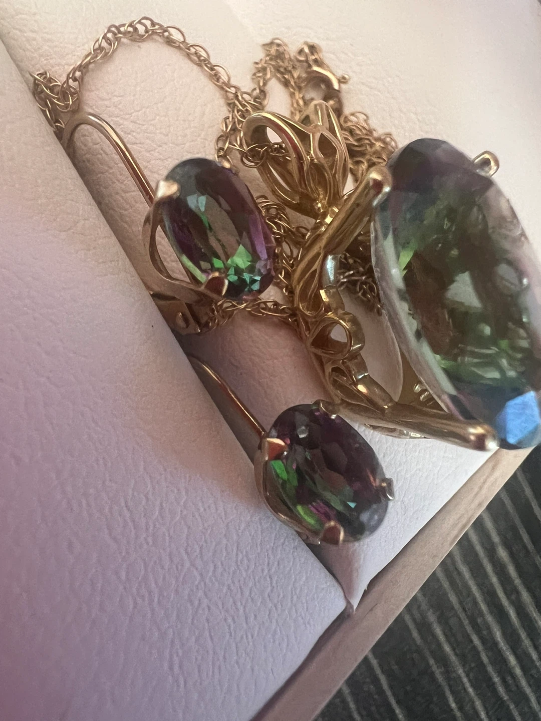 14 k Gold mystic topaz Pendant Necklace & Earrings Set - photo 2