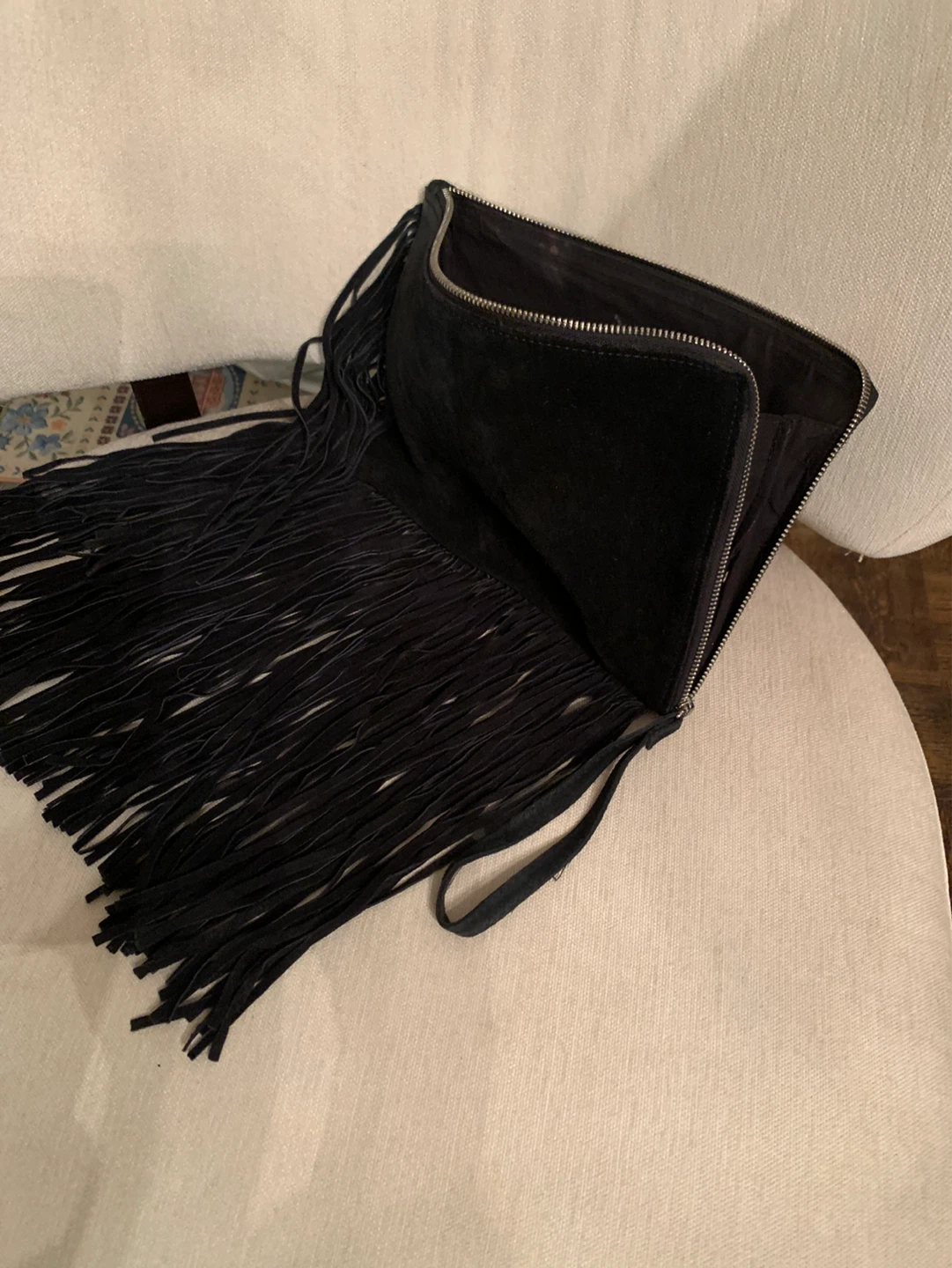 Zara Basic Black Suede Fringed Clutch - photo 2