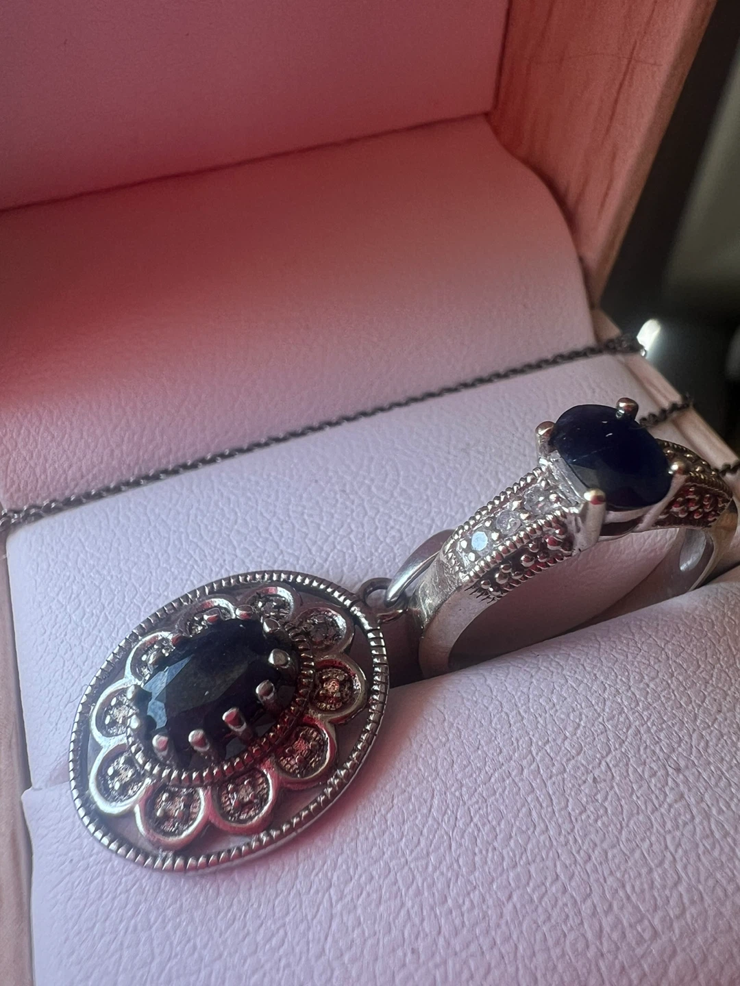 925 silver and sapphire  Necklace with Ring