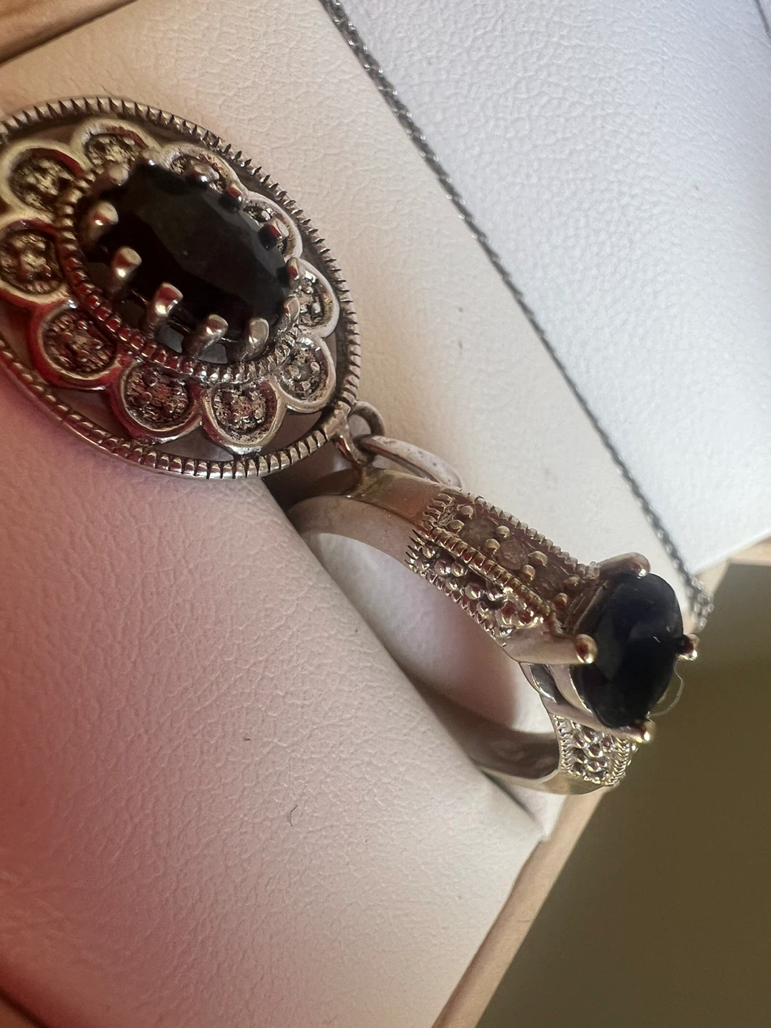 925 silver and sapphire  Necklace with Ring - photo 2