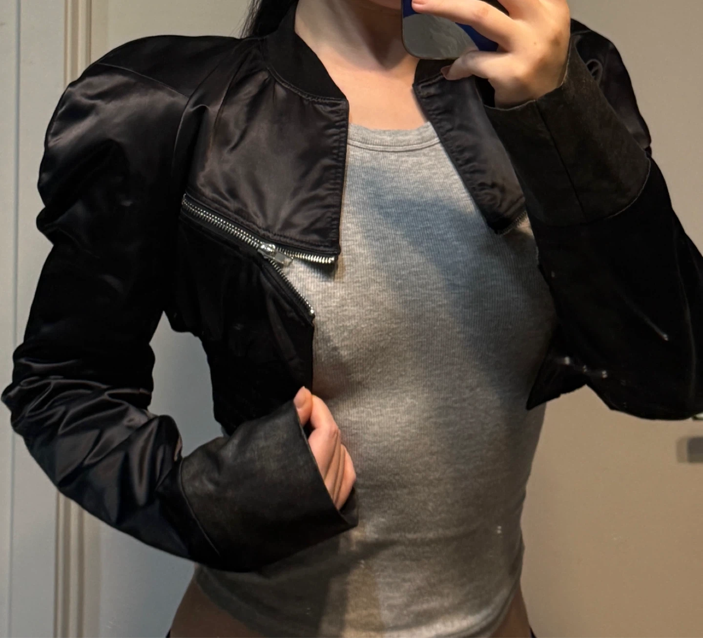 New with Tags AZEPAM Cropped Bomber Jacket