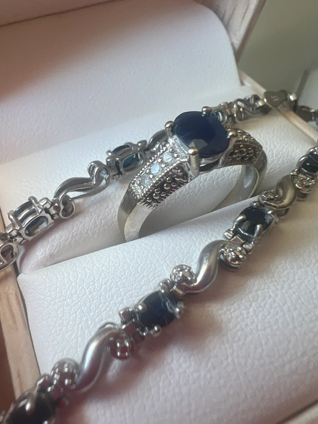 10 l Sapphire and Diamond Ring and 10 k Bracelet Set