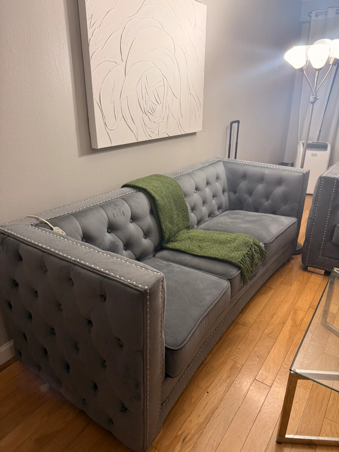 Grey Tufted Chesterfield Sofa with Studs - photo 2
