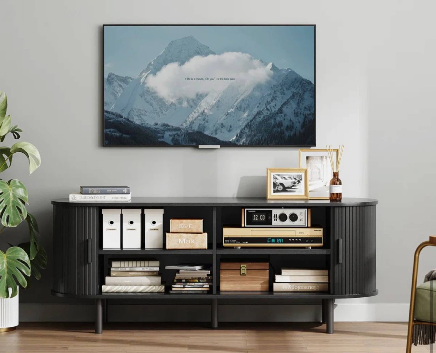 Modern Wood TV Stand with Storage and Shelves to Fit TVs - photo 2