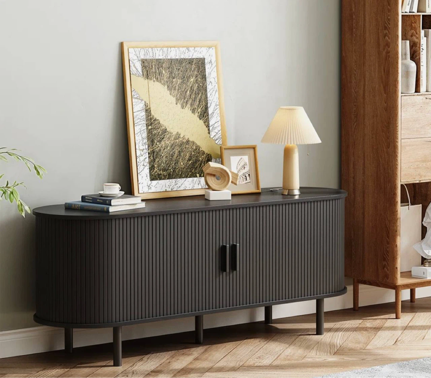 Modern Wood TV Stand with Storage and Shelves to Fit TVs