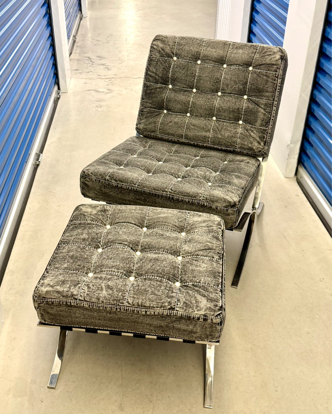 Modern Lounge ArmChair Ottoman Jeans