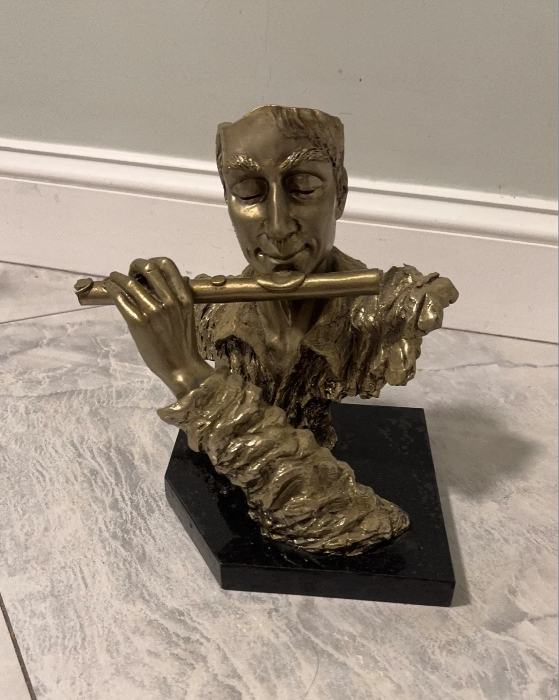 Bronze Bust Sculpture of Flutist Musician
