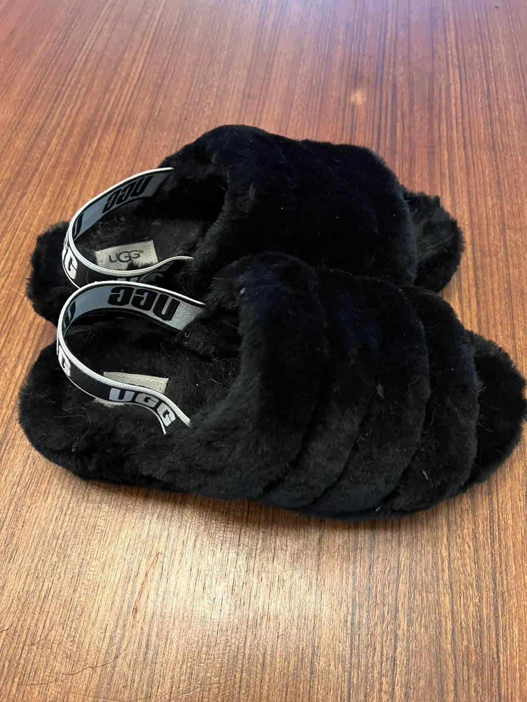 UGG Black Fluff Yeah Slide Slippers with Branded Heel Strap - photo 3