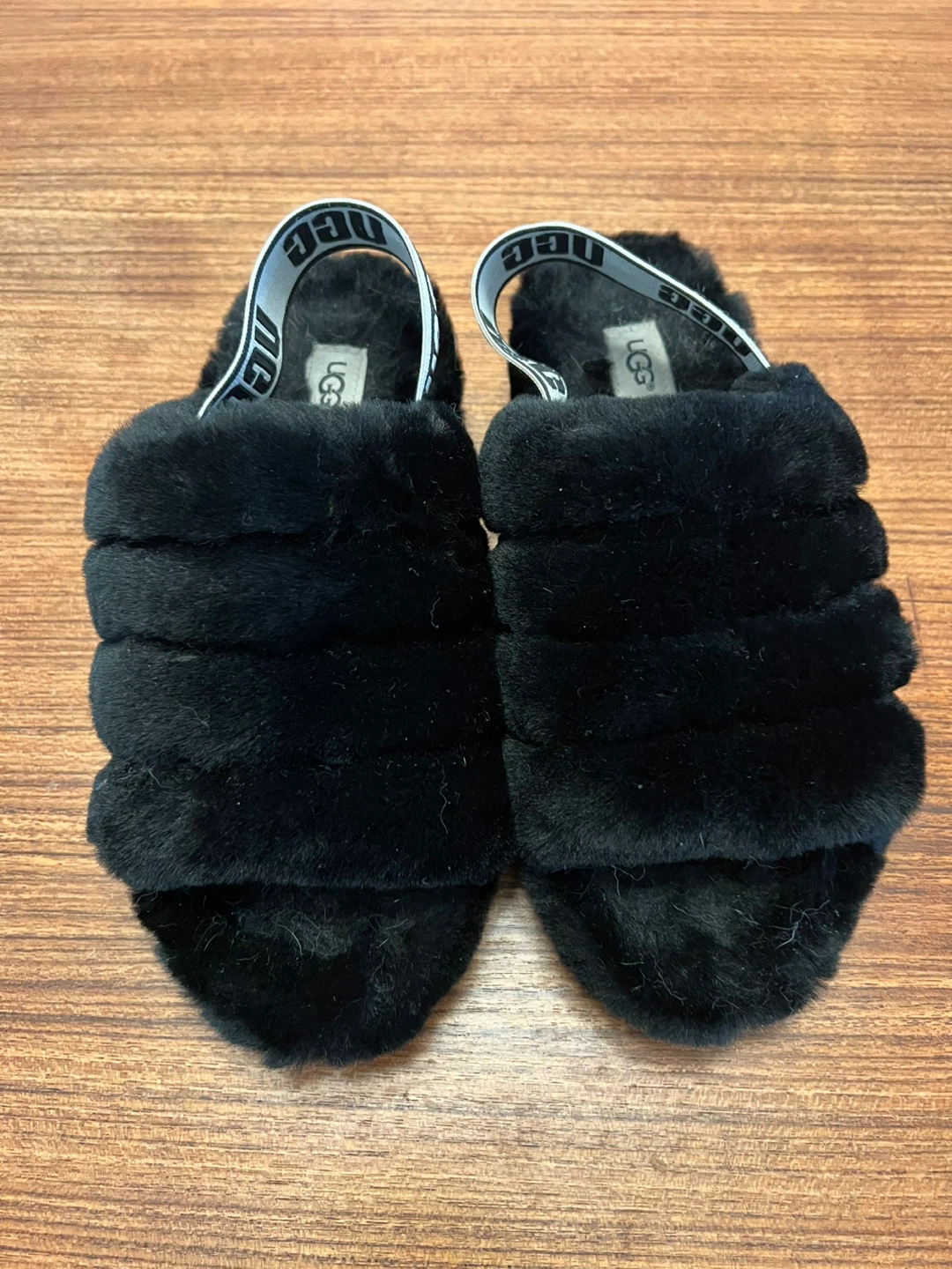 UGG Black Fluff Yeah Slide Slippers with Branded Heel Strap - photo 4