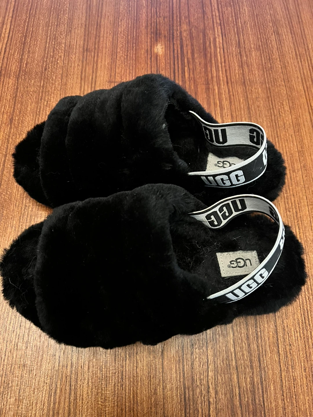 UGG Black Fluff Yeah Slide Slippers with Branded Heel Strap - photo 2