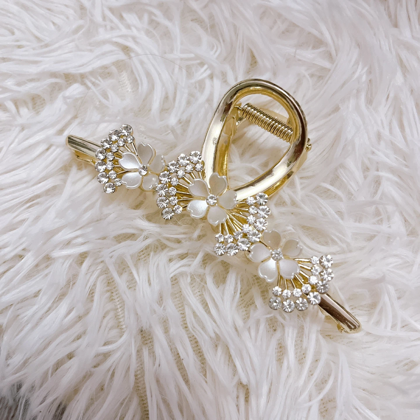 Gold Claw Clip with Rhinestone Flower Embellishments