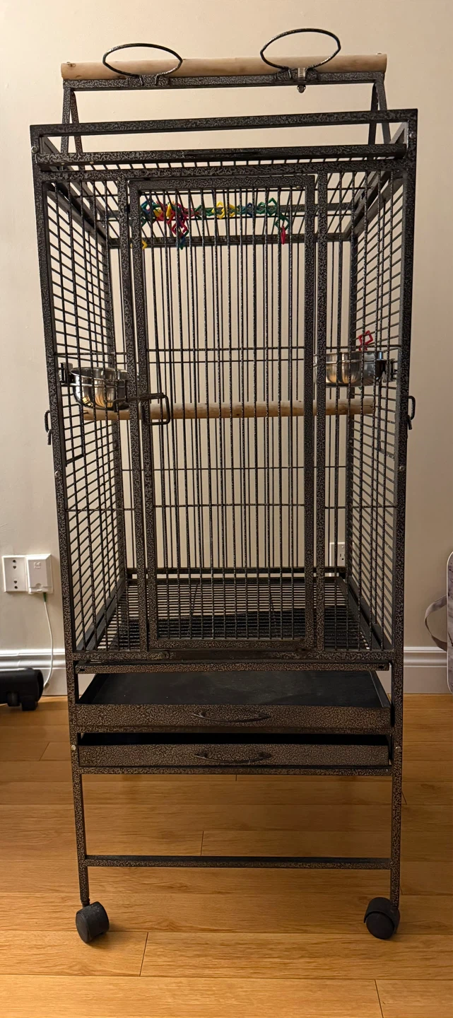 Large Bird Cage with Perches and Bowls