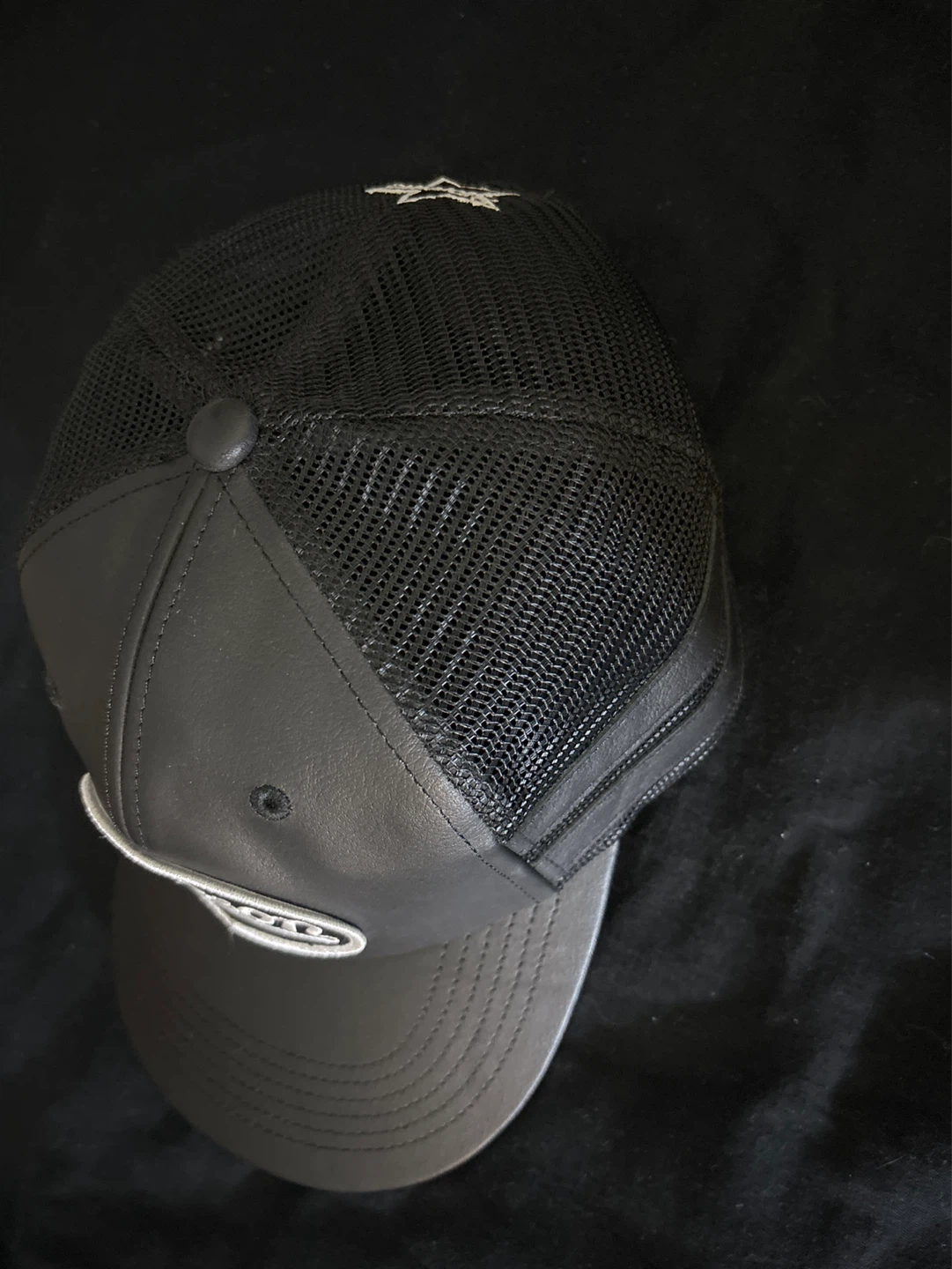 Vanson Black Leather & Mesh Trucker Hat - photo 2
