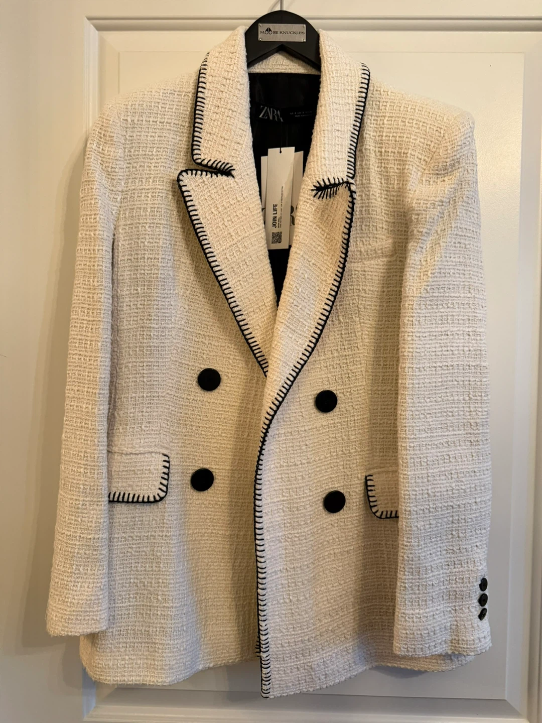Zara Women's Double-Breasted Blazer - White, Size S