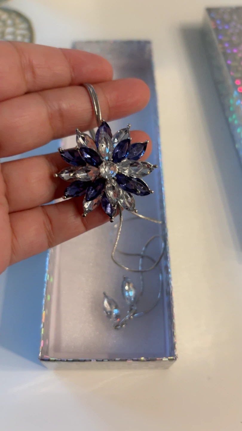Flower Pendant Necklace with Blue and Clear Crystals