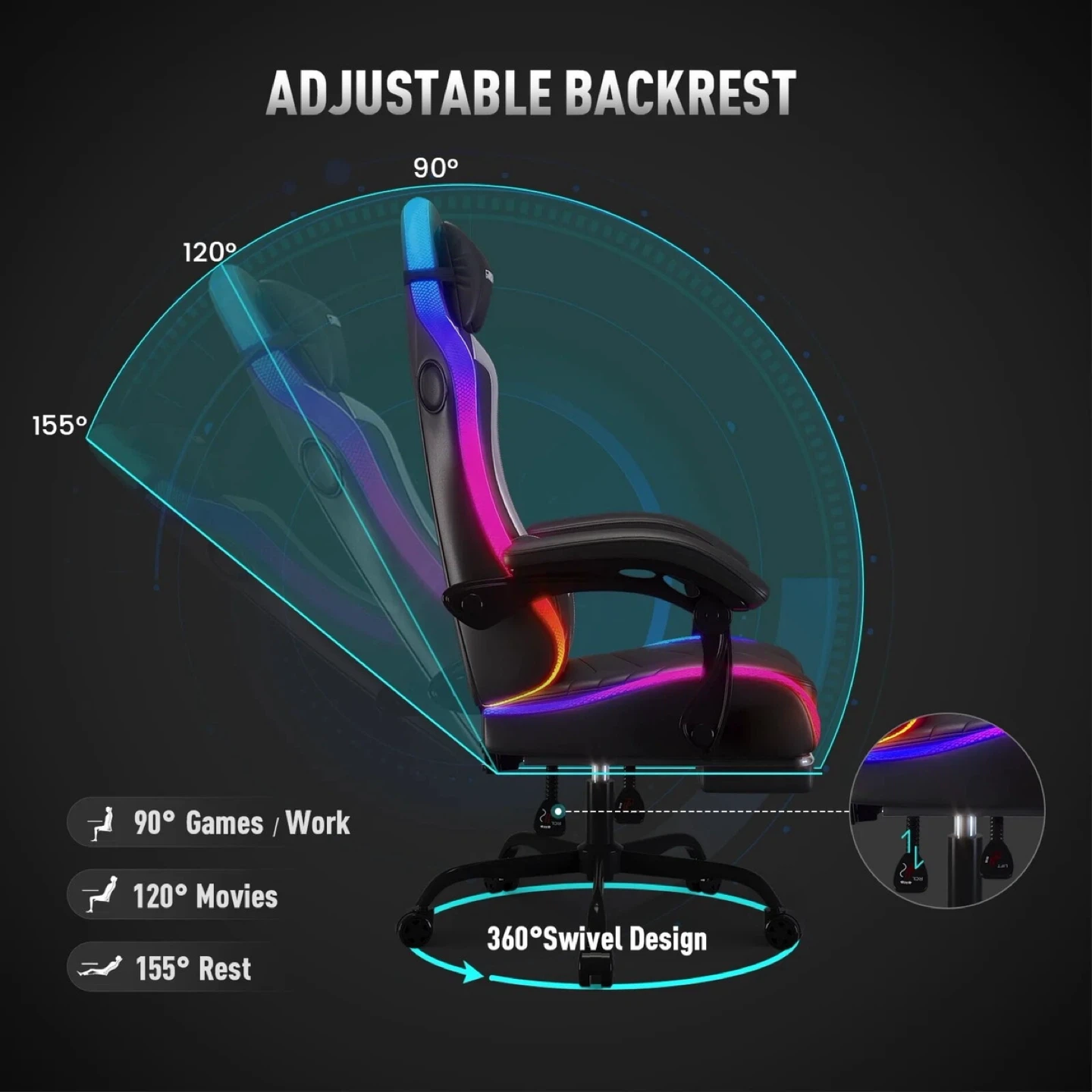 GTRACING Gaming Chair with RGB Lighting - photo 3
