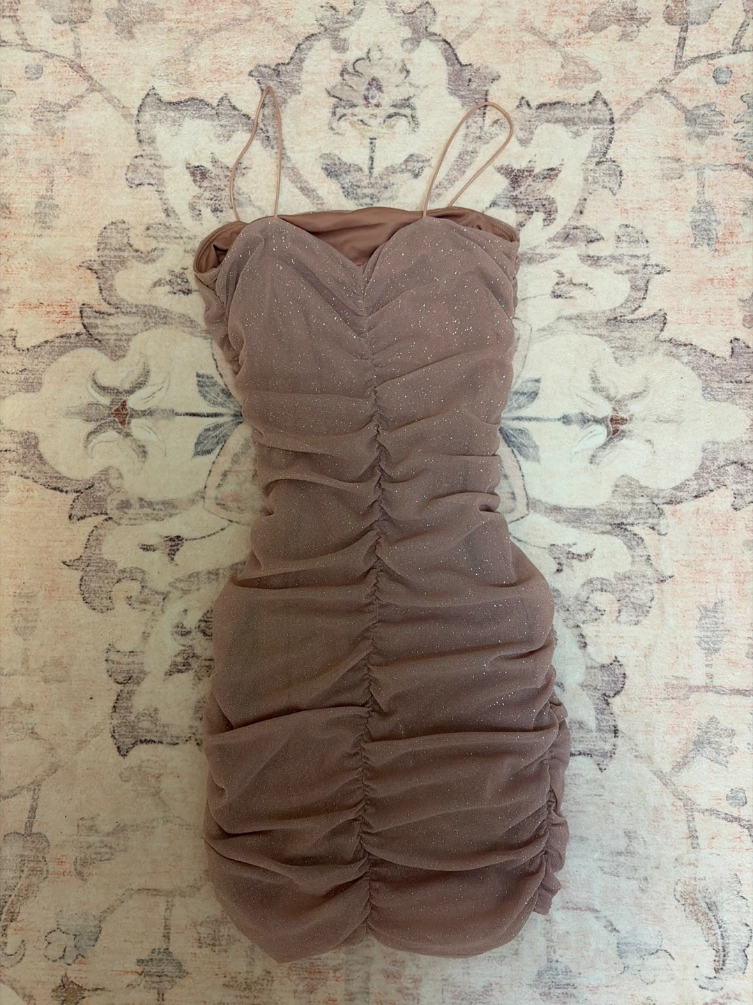 Misty Rose Ruched Glitter Mini Dress - photo 4