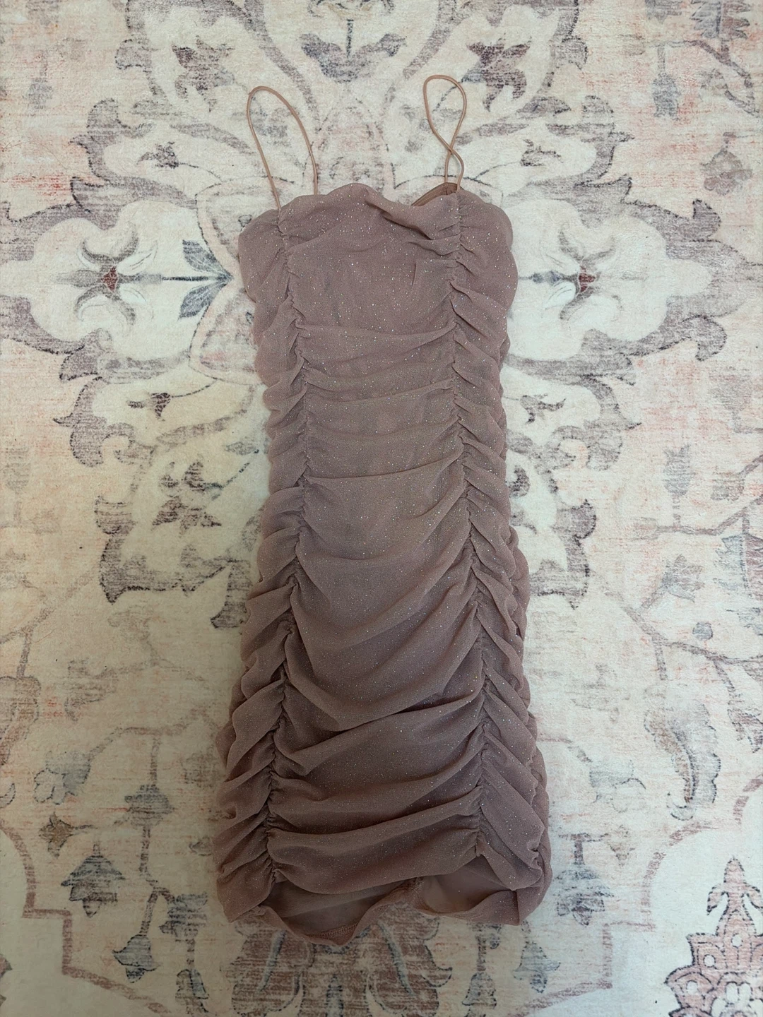 Misty Rose Ruched Glitter Mini Dress - photo 2