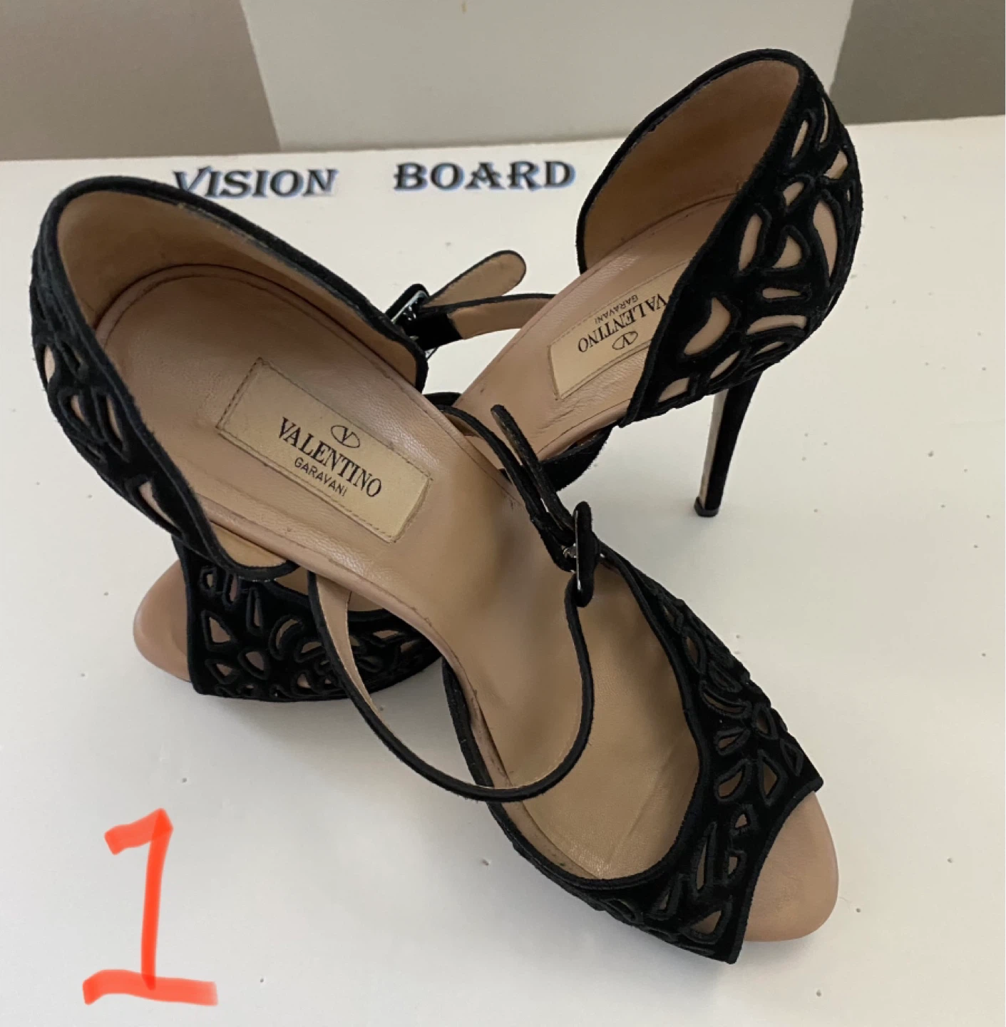 Valentino Garavani Black Suede Laser Cut Heels