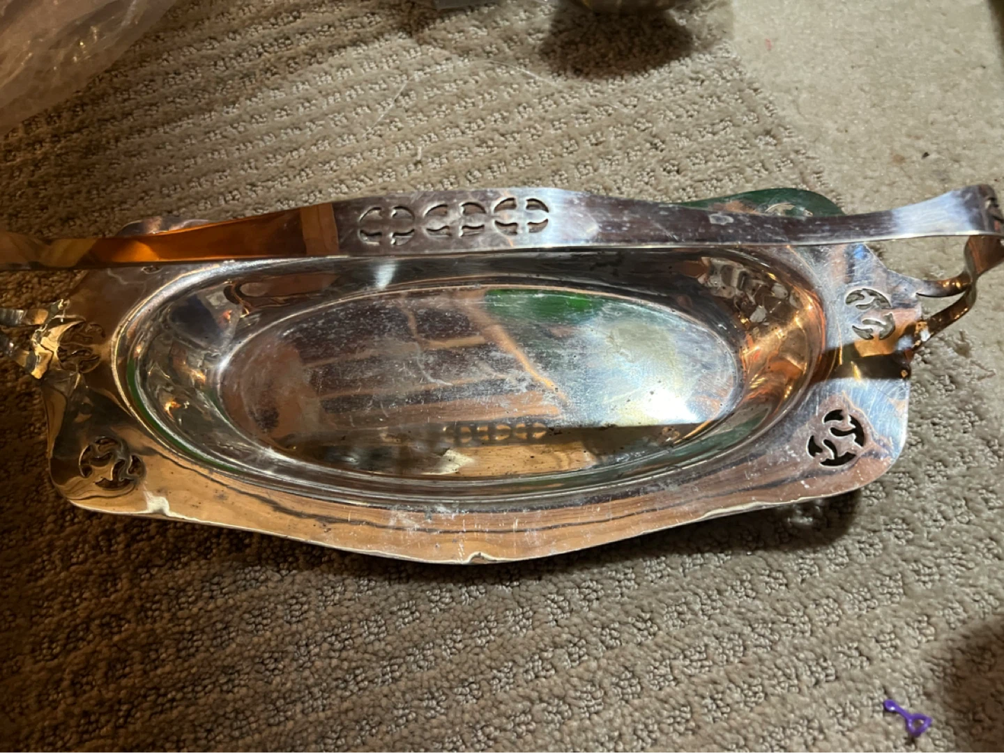 Antique Silver Plated Serving Tray with Handles