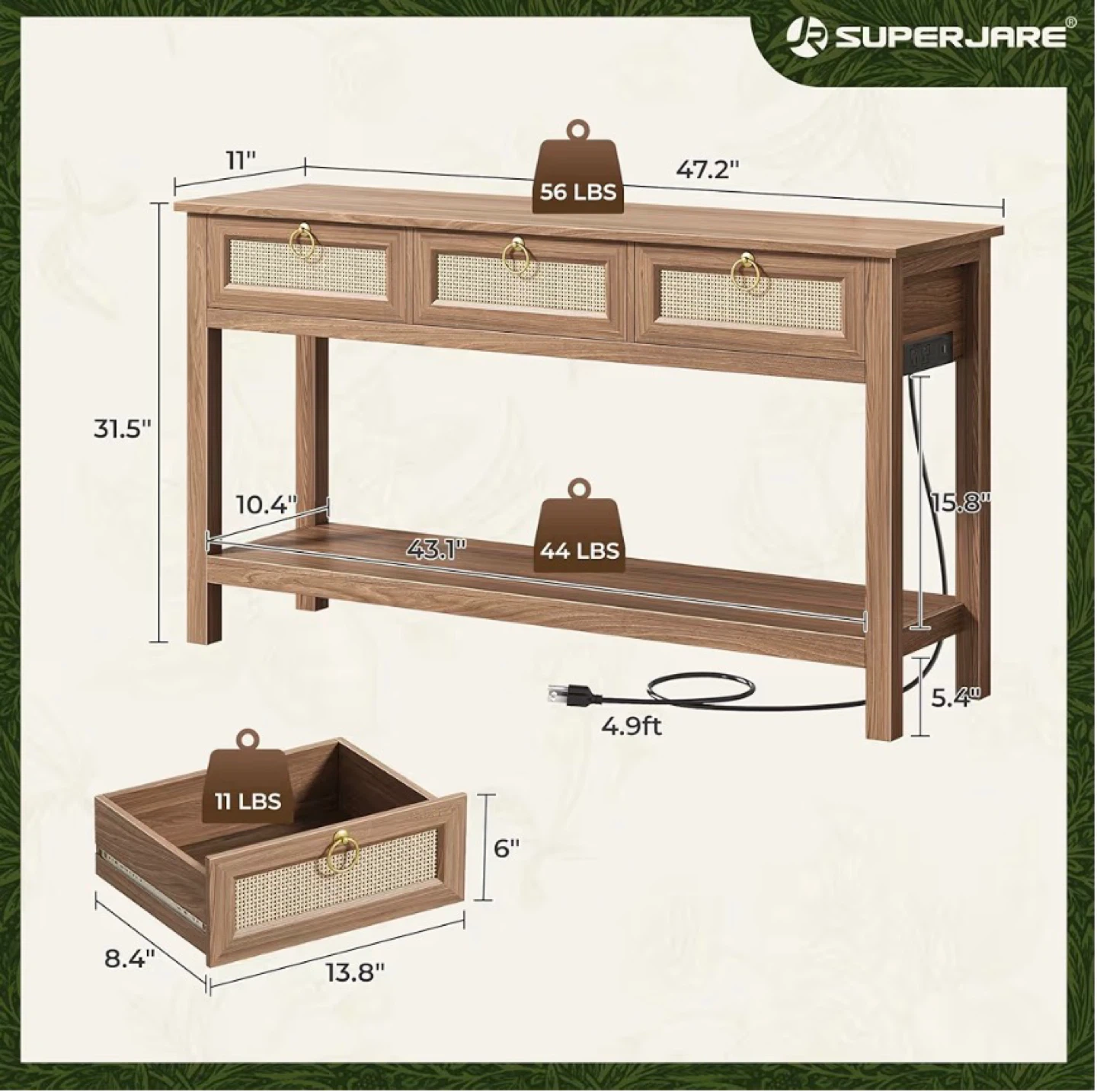 SUPERJARE Console Table with Charging Station - photo 2