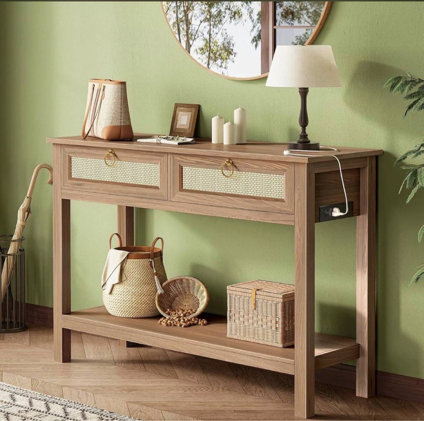 SUPERJARE Console Table with Charging Station