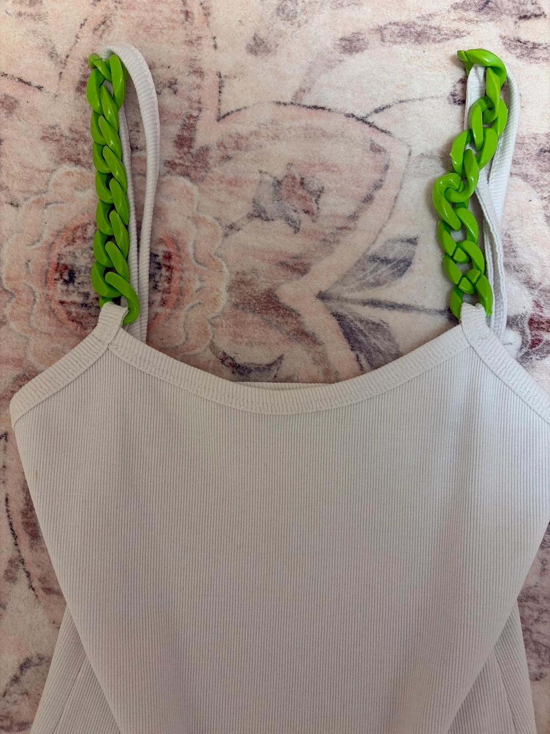 White Tank Top with Green Chain Straps - photo 2