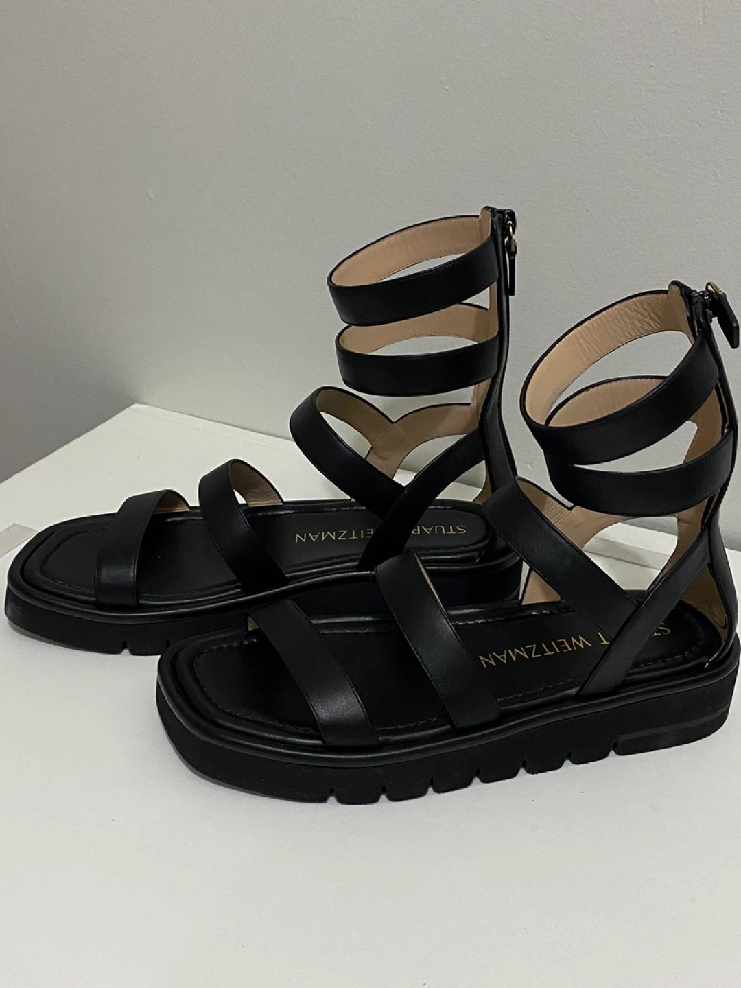 Stuart Weitzman Black Leather Gladiator Sandals - photo 3