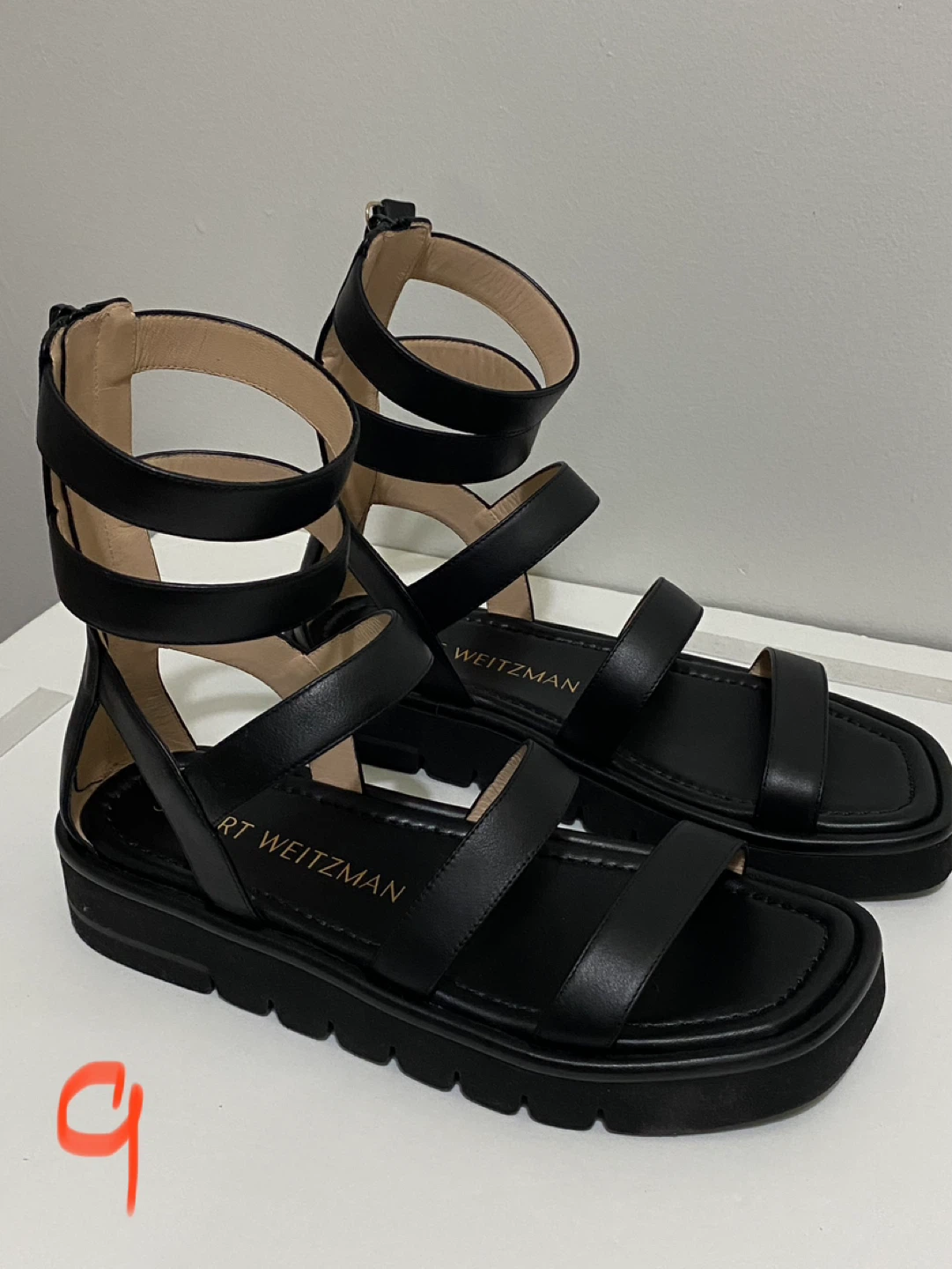 Stuart Weitzman Black Leather Gladiator Sandals