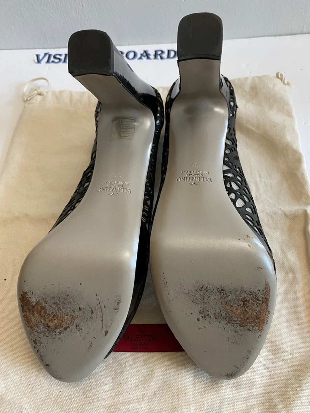 Valentino Black Lace Peep-Toe Heels - Size 39 - photo 5