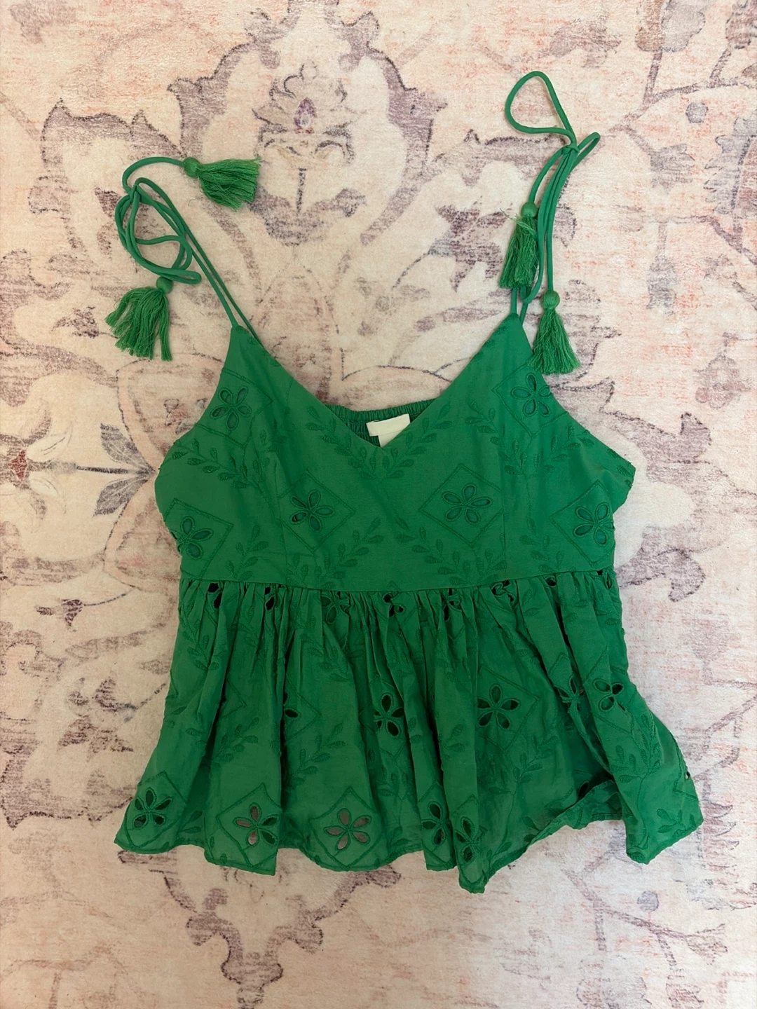 H&M Green Eyelet Tassel Cami - M