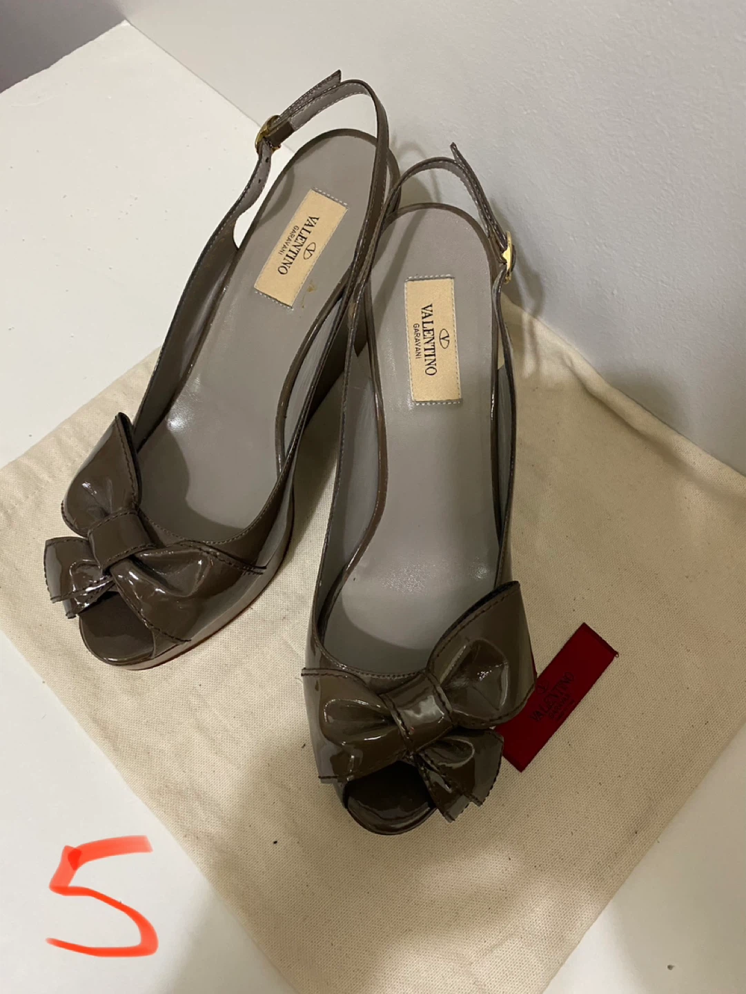 Valentino Garavani Brown Patent Bow Wedge Sandals Size 39