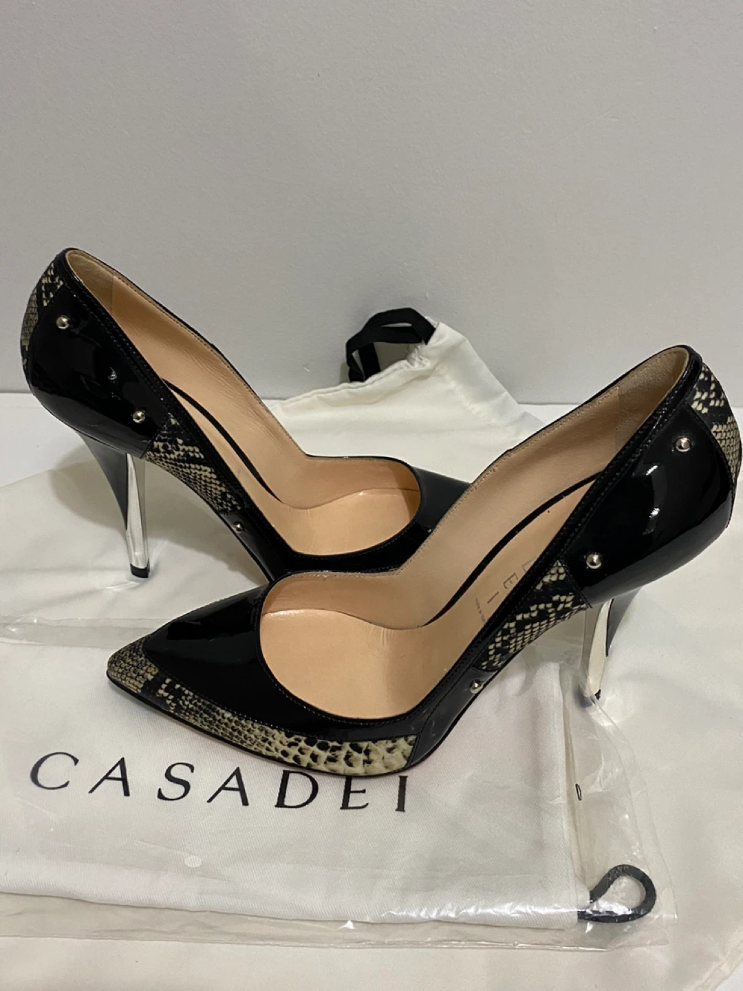 Casadei Black Patent Snake Print Heels - photo 4