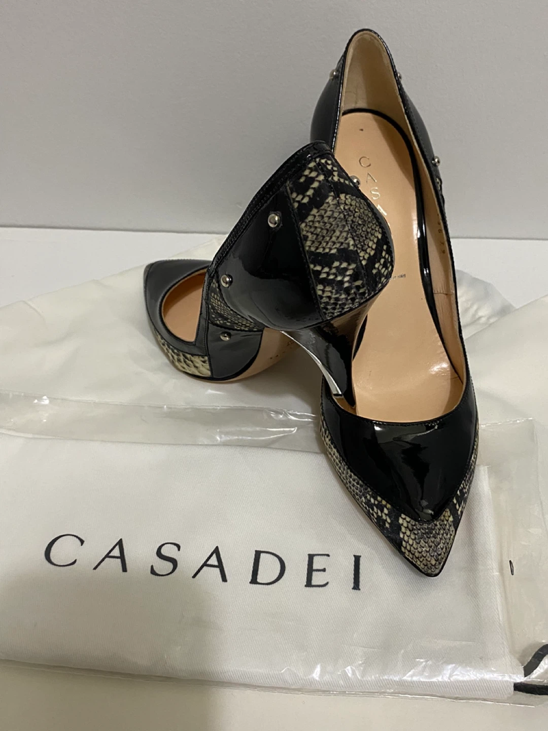 Casadei Black Patent Snake Print Heels - photo 3