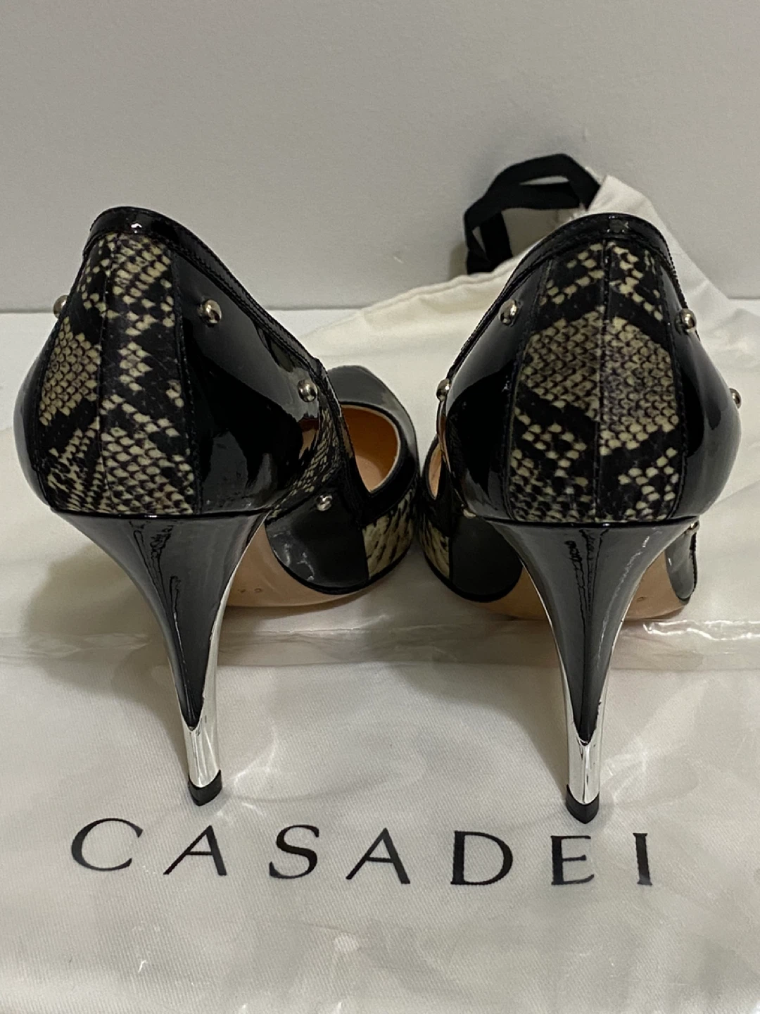 Casadei Black Patent Snake Print Heels - photo 5