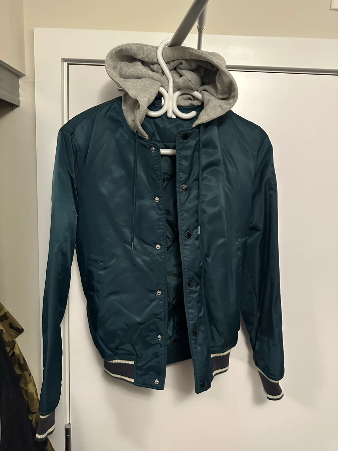 H&M Teal Bomber Jacket with Grey Hoodie XS