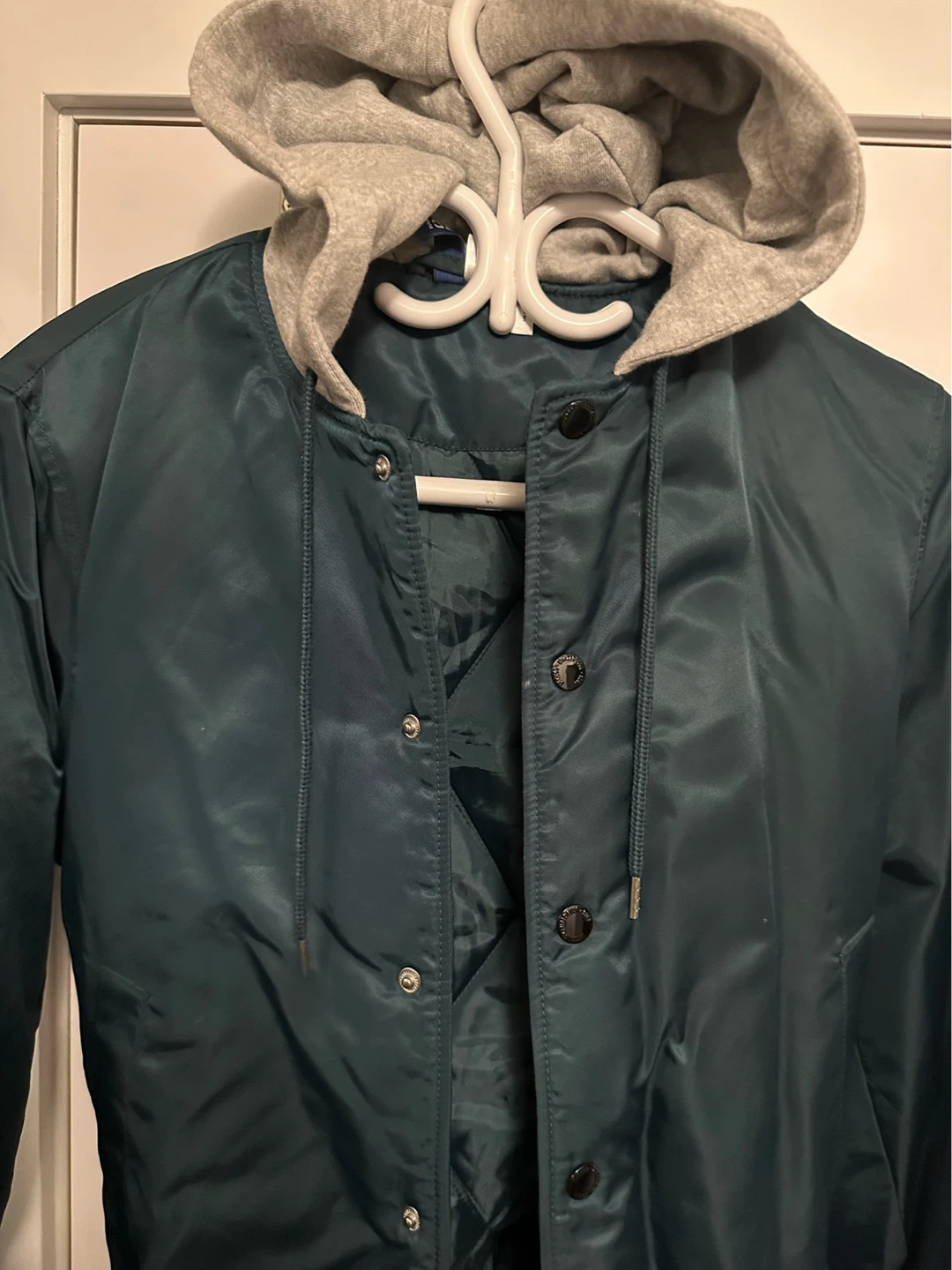 H&M Teal Bomber Jacket with Grey Hoodie XS - photo 2