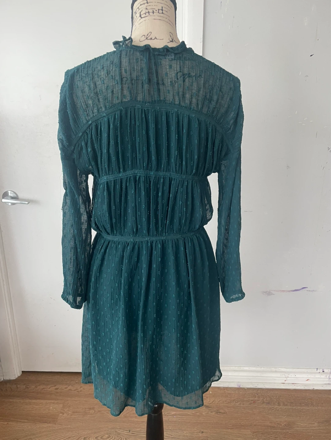 Zara green/ Teal Swiss Dot Dress with Tassel Tie - photo 2