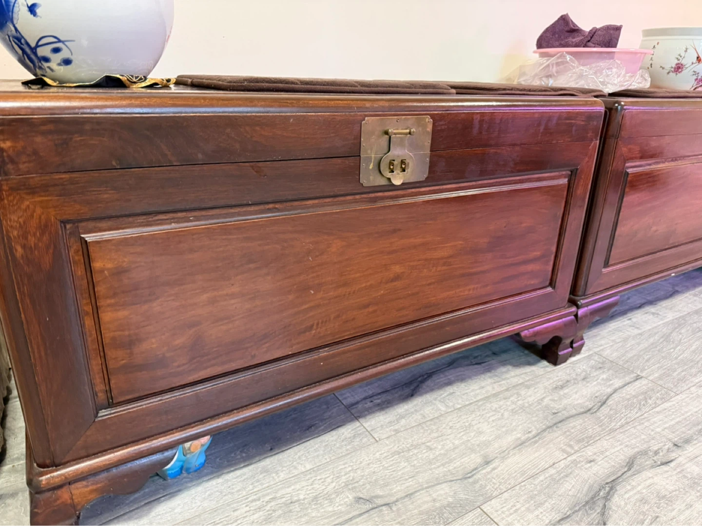 Vintage Camphor Wooden Chest with Brass Latch