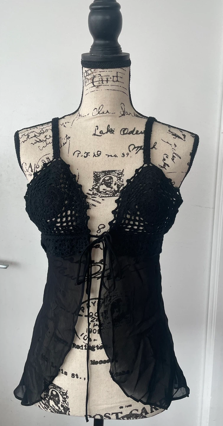 Black Crochet Trim Camisole - Size S