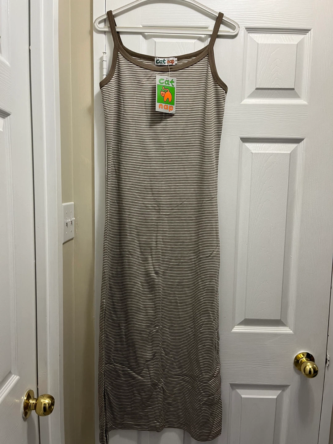 Striped Maxi Dress - Brown/White - Size M
